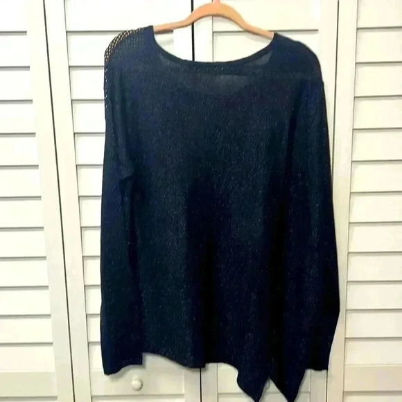 Anthropologie Moth Asymmetrical Metallic Lightweight Sweater Size Small Navy - Picture 11 of 11